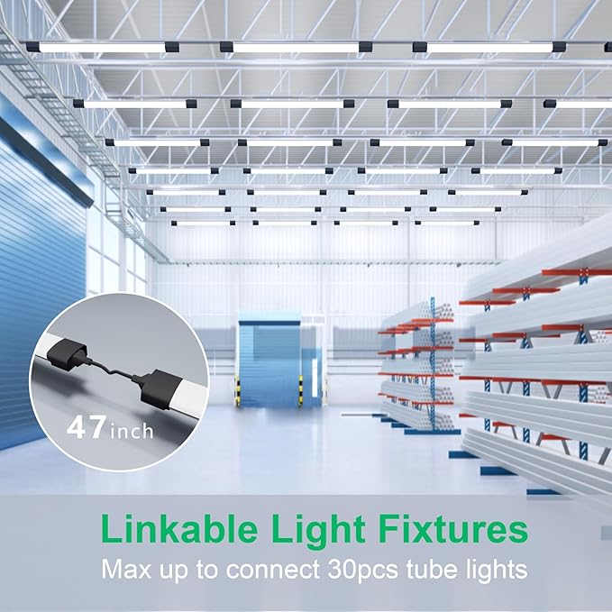 Plug in Light Fixture 2FT Linkable 5000K Under Cabinet Lighting, LED Tube Light Fixture with Plug, Triproof Ceiling Wall Light for Closet Workbench Kitchen Basement Garage