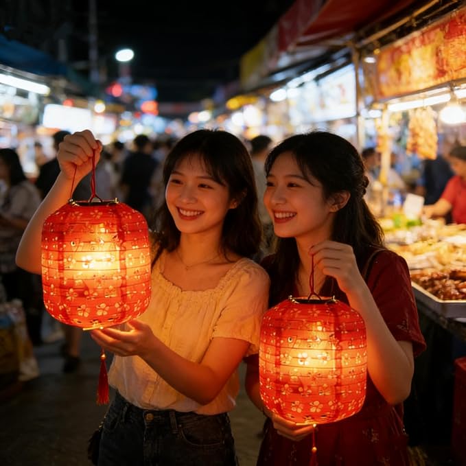 10PCS Paper Lanterns Red Japanese New Year Spring Festival Lantern 6inches with LED Lights, Hanging Valentines Lanterns with Tassels Walking Sticks for Wedding Dinner Birthday Party Decor