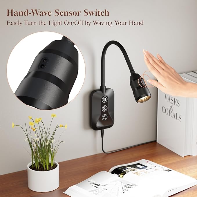 LED Wall Mounted Reading Light with Wave Sensor/Touch Switch, 5 Color & 5 Level Dimmable Touch Book Light for Reading with USB C Charging Port, Eye-Care Bedside Reading Lamp for Bed,Heaboard (Black)