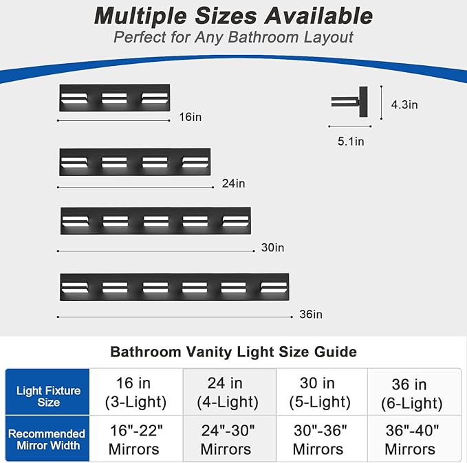 IZORRO LED Modern Bathroom Lights Fixtures(3-Light,Dimmable),Matte Black Acrylic Wall Lighting,Vanity Lights for Bathroom Over Mirror - 6000k 16In （No Assembly Required）