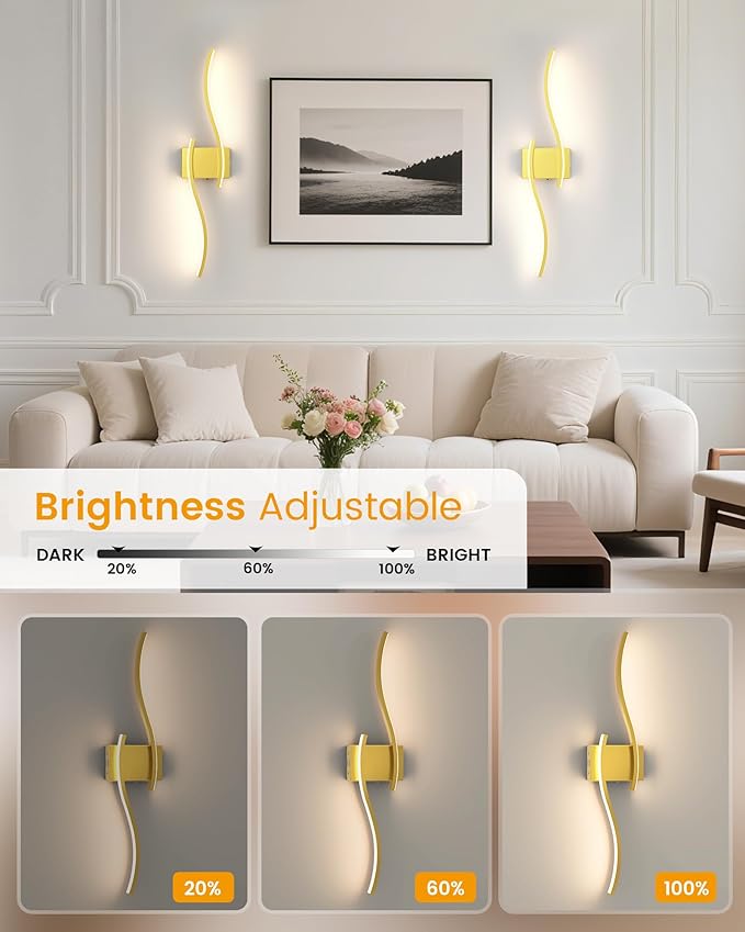 NIORSUN 27.6 Inch Battery Operated Wall Sconce Set of 2, Gold Modern Rechargeable Wall Lights with Remote, 3CCT Dimmable Wireless Wall Lamp for Living Room Bedroom Hallway