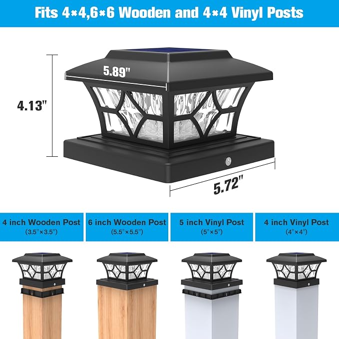 VOLISUN Solar Post Cap Lights Outdoor, Solar Powered Fence Cap Lights for 4x4 Vinyl/Wood, Black Waterproof Solar Deck Post Light 8Pack Cool/Warm for Garden Patio Porch | Solar powered waterproof deck lights fit 4x4 wooden & vinyl posts, ideal for garde...