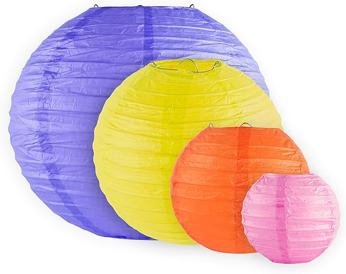Super Z Outlet 16 Pack Assorted Colorful Decorative Chinese/Japanese Floating Sky Paper Lanterns Metal Frame for Events, Party Decoration (Multiple Sizes)