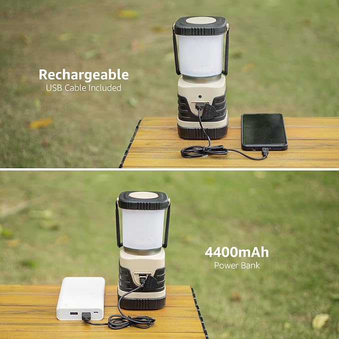 Lepro 1000LM LED Camping Lantern Rechargeable, 4400mAh White Tent Light with 4 Light Modes, Waterproof Lantern Flashlight for Hurricane Emergency, Camping Essentials, USB Cable Included