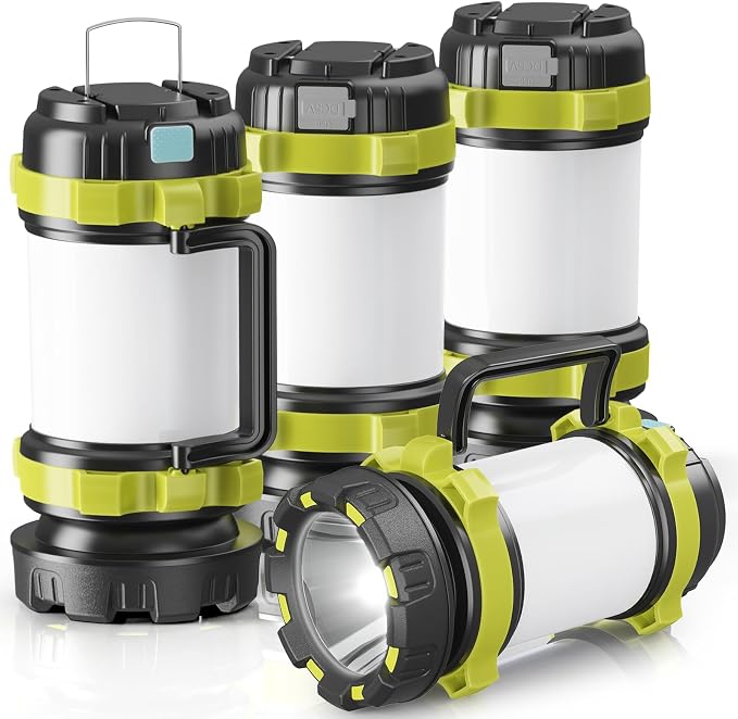 Camping Lantern, Rechargeable Flashlight & Emergency Light, 4Pack | 1000LM 6 Modes Battery Powered Lantern, 4000mAh Portable Camp Light for Outdoor Hiking, Hurricanes and Power Outages