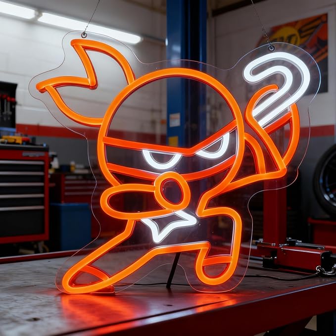 Cookie Ninja Neon Sign, Orange Cute Character Night Light, Adorable Cartoon Wall Decor, Fun Kids Room Art (12.2"x12.2")