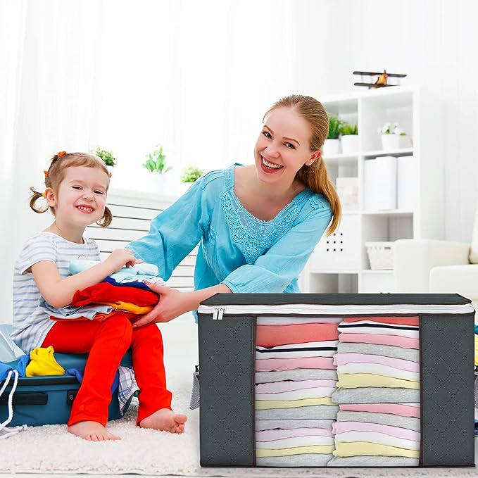 90L Large Storage Bags, 8 Pack Clothes Storage Bins Closet Organizers | Foldable Storage Containers, with Reinforced Handle, for Clothing, Blanket, Comforters, Bed Sheets, Pillows and Toys