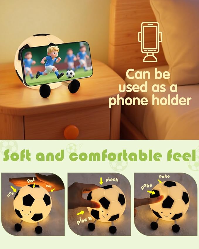 YISUN Soccer Silicone Night Light for Kid, Rechargeable Night Lights with 7 Colors & Timer, Cute Squishy Lamp for Girl Boy Girls, Dimmable LED Light Room Decor Toys