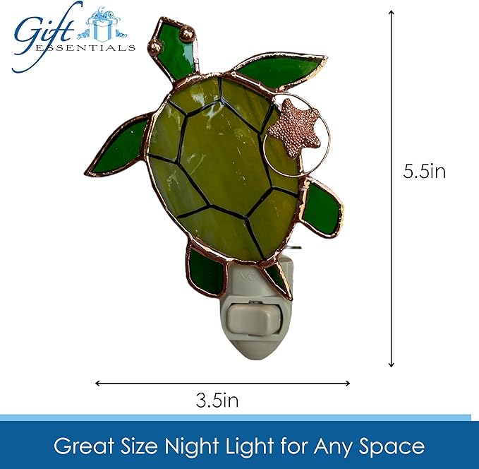 Gift Essentials Sea Turtle Plug in Night Light - Stained Glass Nightlight with On/Off Rocker Switch - Includes One 4 Watt Replaceable Incandescent Warm Glow Bulb