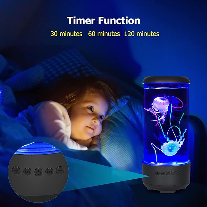 Jellyfish Lamp with Bluetooth White Noise Sound, 7-Color Changing Light with 5 Levels Brightness Jellyfish Aquarium Bubble lamp for Relaxing Decorating Gift Lamps for Adults and Kids