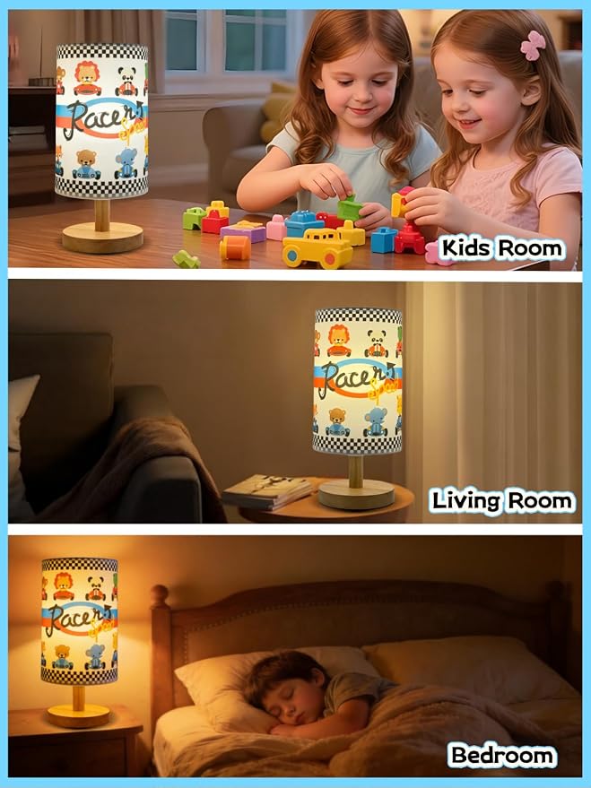 Animal Kids Lamp for Bedroom Boys Bedside Table Lamp 3-Colors Cute Nightstand Night Light Lamps for Bedroom with Cartoon Lampshade Animal Desk Lamp for Girls Boys Room Nursery Decor Gifts for Kids