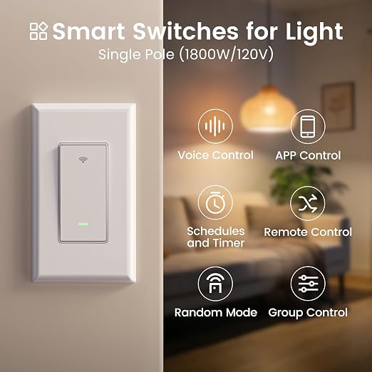 GHome Smart Switches for Lights, Single Pole WiFi, Works with Alexa, 3 Pack | Google Home Compatible, Neutral Wire Required, 2.4GHz WiFi, Voice Control, App Control, Schedule, Timer, UL FCC Listed