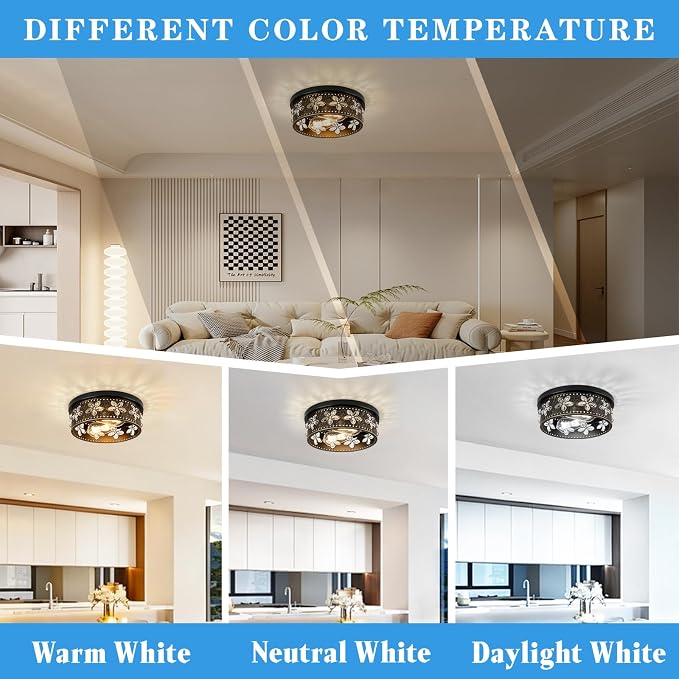 10.6 Inch Black Gold Flush Mount Ceiling Light Fixture, 2 Pack | 2-Light, Flower, Farmhouse, Kitchen, Dining Room, Bedroom, Living Room, Foyer, Entryway