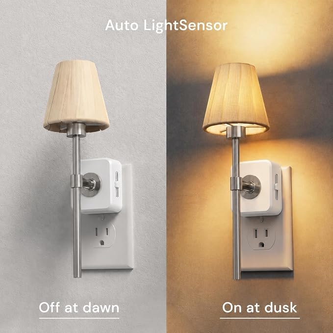 L LOHAS LED Night Lights Plug into Wall, Pleated Fabric Cover Night Light | 2 Pack Vintage Nightlight With Dusk to Dawn Sensor, 0-100LM Dimmable, for Bedroom Living Room Hallway
