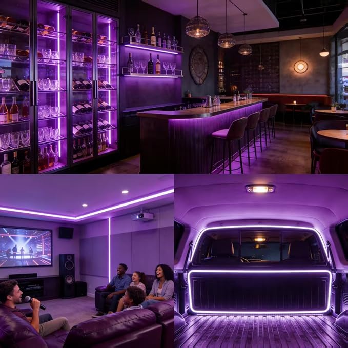Purple COB LED Strip Lights，20Ft 24V Super Bright Dimmable LED Light Strip High CRI95+ Flexible Tape Ideal for Bedroom Ambient Light Cabinet Stair Decor Home DIY Lighting Project