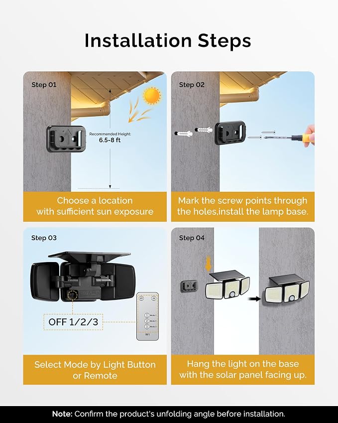 Brightown 1 Pack Solar Flood Outdoor Lights with Motion Sensor 3 Modes | 2500LM 223 LED Solar Outdoor Lights, 3 Head 270° Wide Angle Street Area IP65 Waterproof Security Wall Lights with Remote