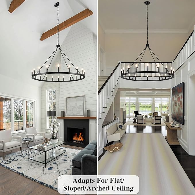 LASENCHOO Black Wagon Wheel Chandelier 20 Lights Dia 48" Farmhouse Chandeliers for Dining Room Light Fixture, Round Rustic Chandelier for Entryway Living Room, Large Chandeliers for High Ceilings