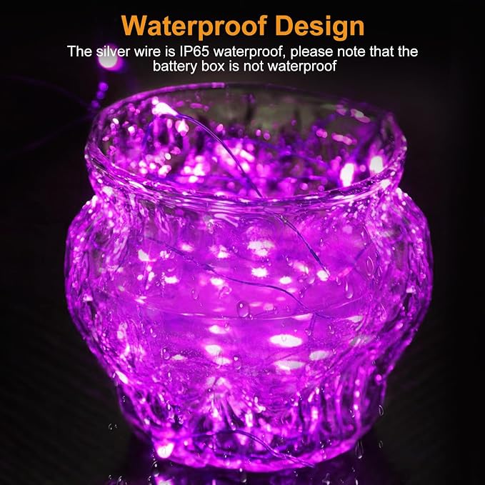 btfarm 12 Pack Purple Halloween Fairy Lights Battery Operated with 3 Modes | 7Ft 20 Led Twinkle Lights, Waterproof, Bulk Mini Silver Wire for Mason Jars Spooky Party Table Centerpiece Decor