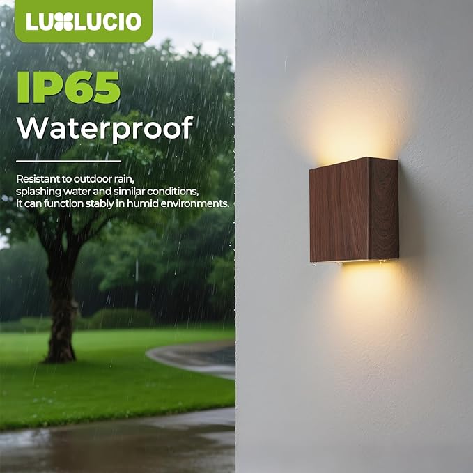 Walnut Wood Grain Indoor Outdoor Up and Down Wall Sconce, 5%-100% Dimmable 18W, 5CCT (2700K-5000K), Modern Lighting for Living Room/Porch, CRI90+, 120V-277V, ETL FCC Certified