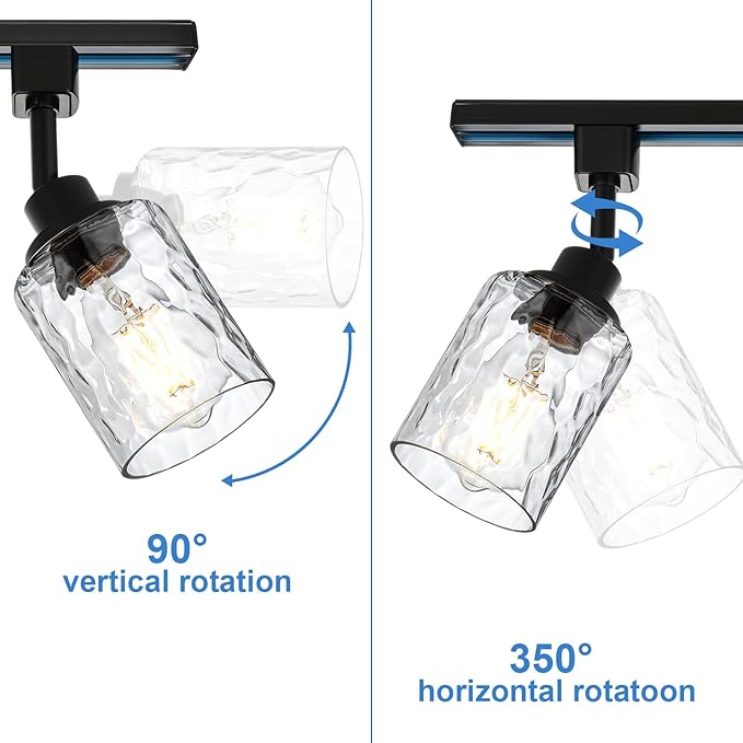4 Pack H Track Lighting Heads Black Track Lighting Fixtures with Clear Hammered/Water Ripples Glass, H Type Track Lighting Replacement Heads Ceilig Spotlight for Kitchen Accent Retail E26 Base