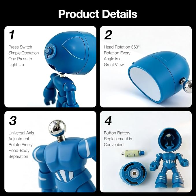 Lonely Robot LED Mini Night Light, Cartoon Cute Companion Desk Lamp with Magnetic Base, Gift for Thanksgiving Christmas Halloween Birthday, Room Decor (Red)