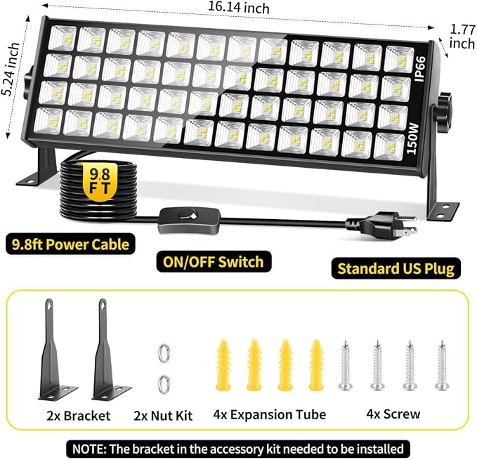 150W 18000LM Shop Light with 9.84FT Cord+Switch, IP66 for Garage Workshop | LED Garage Light Plug in Ultra Brighter, 6000K Waterproof Outdoor Bay Lights for Warehouse Factory Workbench, 1 Pack