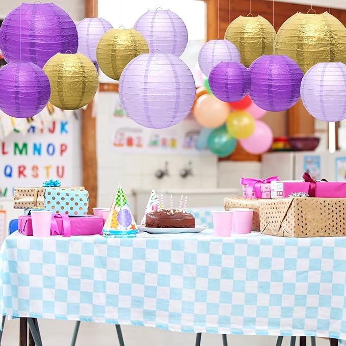 21 Pcs Purple Paper Lanterns Party Decorations, 4/6/8/10 Inch Round Chinese Hanging Paper Lanterns for Bachelorette Engagement, Wedding, Birthday, Graduation, Classroom Decorations