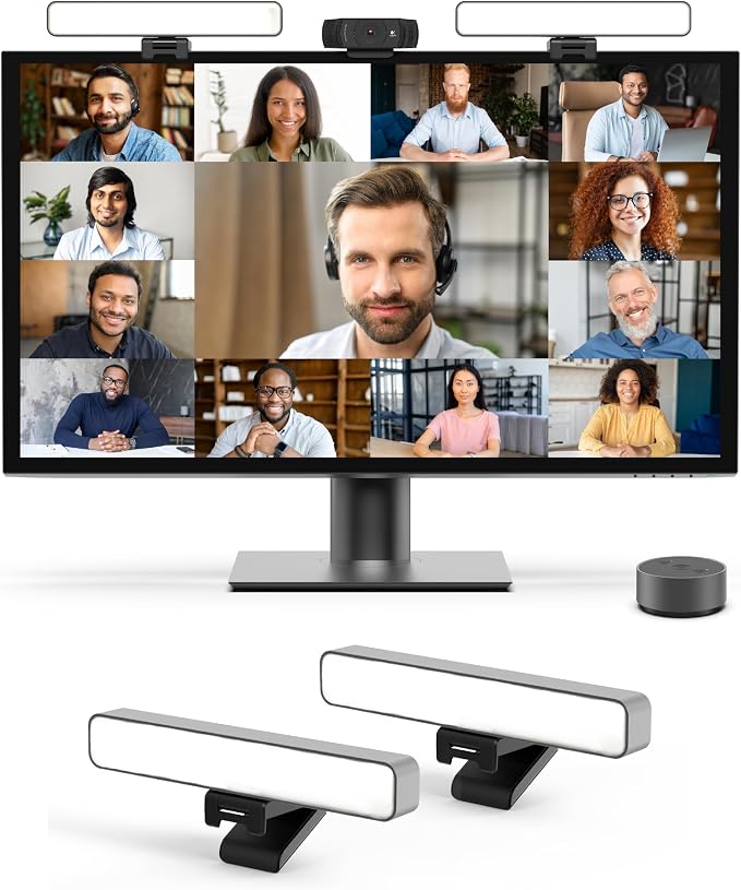 HumanCentric Premium Video Conference Lighting for Video Calls, Zoom | HighBeam Pro LED Webcam Light for Zoom Meetings & Streaming, Upgrade Monitor Ring Light with dual Video Conference Light