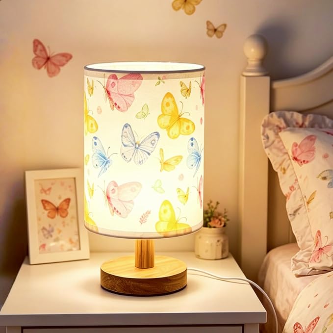 Butterfly Kids Table Lamp for Bedroom Girls Bedside Lamps,Butterfly Birthday Gifts for Girl,3 Colors Dimmable Nightstand Night Light with Cartoon Lampshade Desk Lamp for Girls Boys Room Nursery Decor
