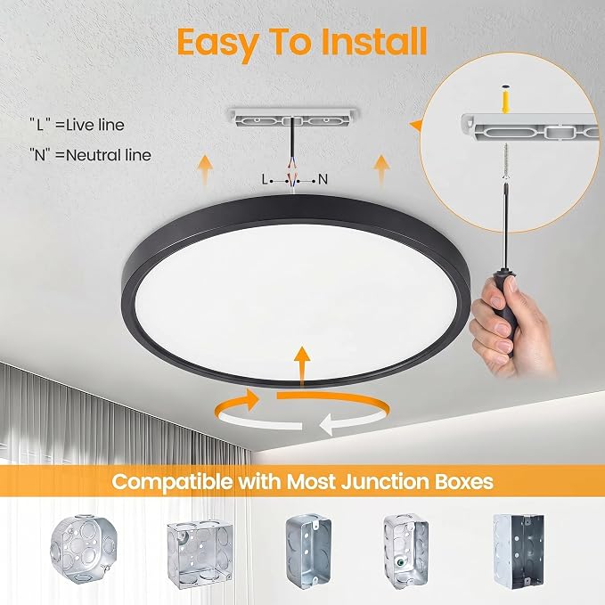 TALOYA 6-Pack 10 Inch Flush Mount LED Ceiling Light Fixture, 5CCT, Black | 100–240 VAC Input,Edge-Lit Low Profile Round Design Ideal for Bedroom,Bathroom,Kitchen,Laundry,Closet