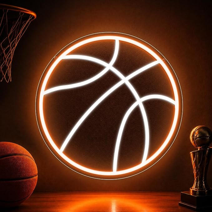 Basketball Neon Sign, Dimmable LED Basketball Neon Light, USB Powered Wall Decor for Bedroom, Kids Room, Man Cave, Game Room, Sports Party, Basketball Gifts for Fans