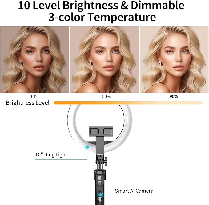 70.9" Auto Face Tracking Tripod with 360 Rotation & 10" Ring Light, Phone Tripod & Selfie Stick with Remote for Cell Phone 4"-7", Motion Sensor for Live Stream Vlog Video Recording
