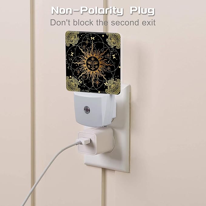 Boho Golden Sun Night Light for Kids, Mystical Astronomy and Astrology Night Light Plug in with Dusk to Dawn Sensor, 0.5w Energy Saving Sleep Friendly Nightlight for Hallway Stairway Kitchen Bedroom