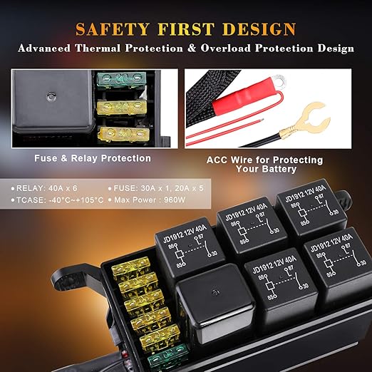 6 Gang Switch Panel, Niking Auto Universal Circuit Control Box Relay System On-Off Button Switch Pods LED Car Touch Switch Kit for Trucks Marine Boat ATV UTV SUV Camper