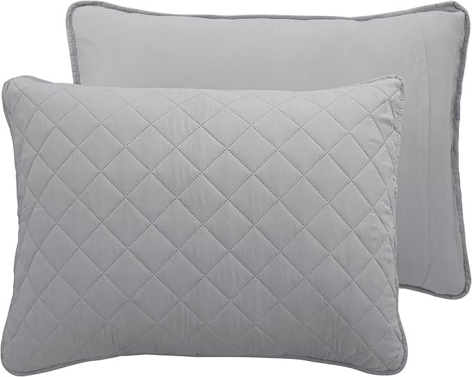 Easy-Going King Size Reversible Quilt Set with 1 Quilt and 2 Pillow Shams, Soft Bed Quilt Cover, Water Resistant Lightweight Microfiber Bedspread, Stain Resistant, Light Gray/Ivory