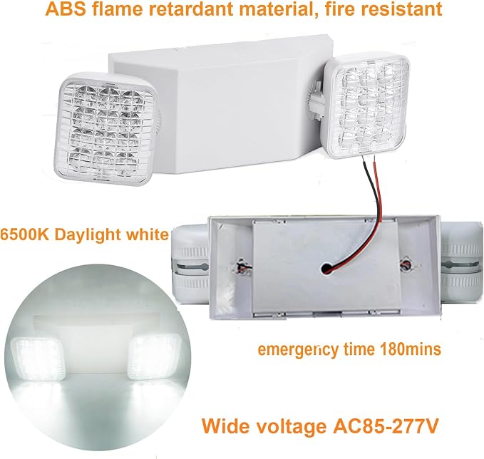 12 Pack Commercial LED Emergency Lights Fixture, Emergency Light with Battery Backup, Emergency Lights for Business Home power Failure, Two Adjustable Head Emergency Lighting, Hardwired 120-277V