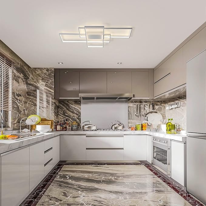 GEADI Modern 41.3in 3-Square LED Ceiling Light, 68W White Flush Mount | Dimmable Ceiling Lamp with Remote Control, 3000K-6000K, 5440 Lumens, Memory Function for Living Room, Bedroom and Dining Room