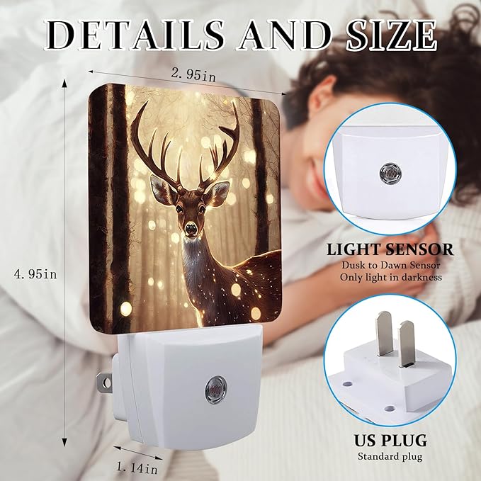Forest Deer Night Light, Plug-into Wall Wild Life Nightlight Lamp with Dusk to Dawn Sensor, Led Lamp 0.5W Energy Efficient for Boys Girls Adults Home Decor