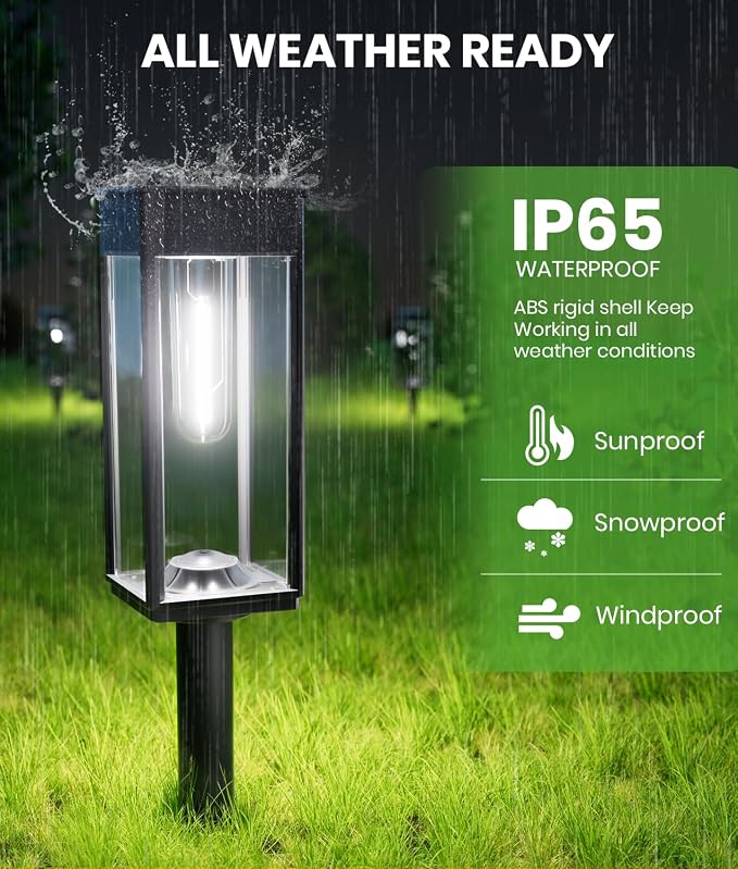 BITPOTT Solar Pathway Lights Outdoor, Bright Solar Lights for Outside Waterproof IP65,2 Pack Auto On/Off Garden Lights Solar Powered Landscape Lights for Yard Walkway Driveway Lawn