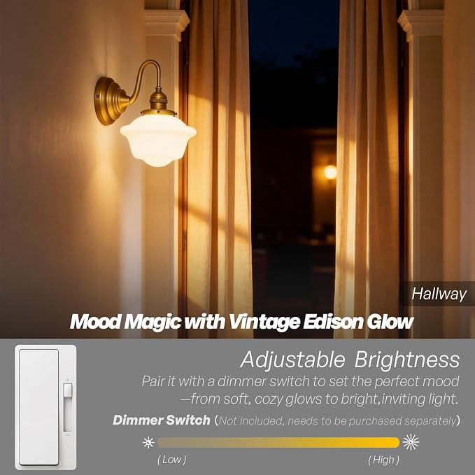 Vintage Wall Sconce Brass Gold Milk Glass Bathroom Vanity Light | 1 Pack,Bathroom Light Fixtures,Antique Brass,Frosted Milk Glass,Hardwired Only,E26 Base,for Bathroom Mirror Hallway
