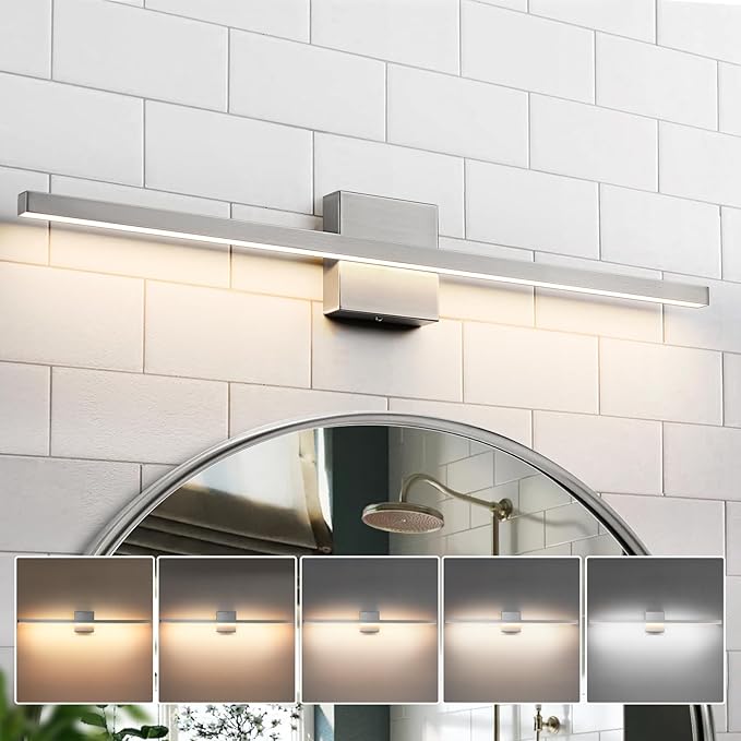 Brushed Nickel Bathroom Light Fixture Over Mirror - Modern Vanity Light Fixture - 31.5 inch 22W LED Dimmable 5CCT Wall Sconce Lighting Fixture for Bathroom Bedroom