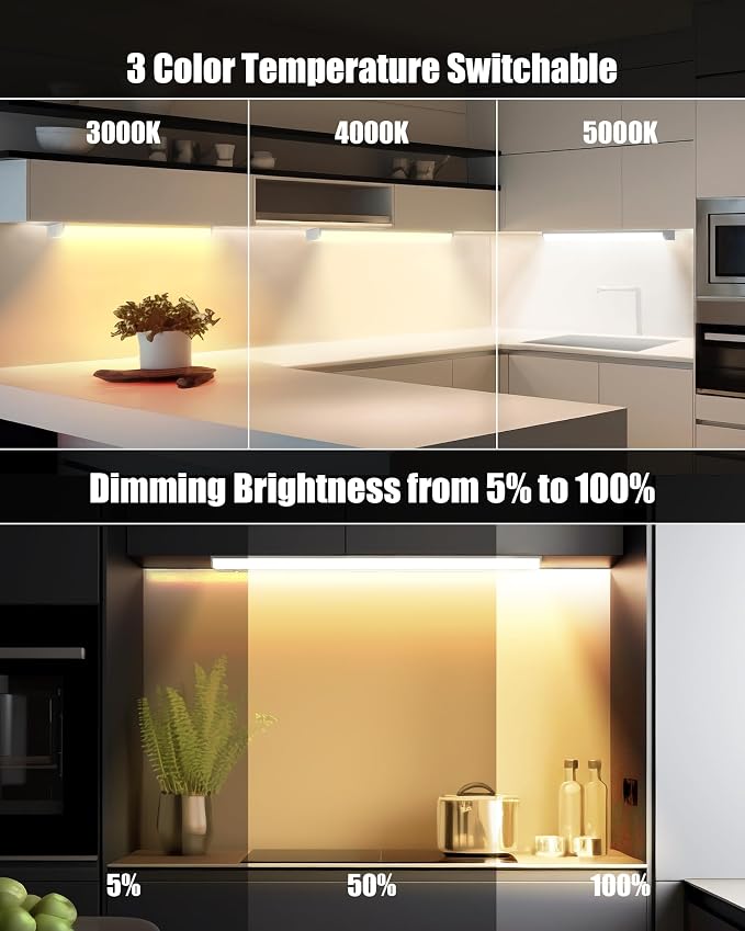 30‘’ Hardwired Under Cabinet Lighting, 3 Color Settings - 2700K/4000K/5000K | Warm White, Cool White, and Daylight Under Cabinet Lighting, 20W 1600LM Dimmable Under Counter Lights for Kitchen, CRI>97