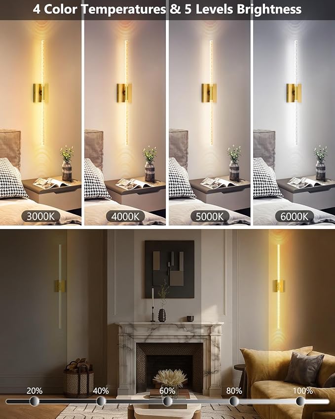 Battery Operated Wall Sconces Set of 2, Crystal Bubble Wireless Wall Light | Rechargeable 10000mAh, Touch & Remote Control, 360°Rotate 4CCT Dimmable, Wall Lamp for Living Room Bedroom Hallway Gold 31.5"