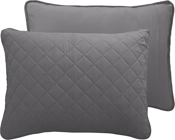 Easy-Going Twin Size Reversible Quilt Set with 1 Quilt and 1 Pillow Shams, Soft Bed Quilt Cover, Water Resistant Lightweight Microfiber Bedspread, Stain Resistant, Gray/Light Gray