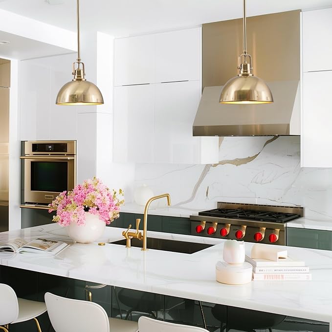 Kira Home Belle 9" Modern Industrial Mini Pendant Light for Kitchen Island | Classic Dome Metal Shade, Retro Mid-century Profile Design, Premium Cool Brass Finish Ceiling Hanging Fixture