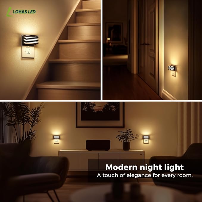 L LOHAS LED Night Lights Plug into Wall, [4 Pack] Modern Night Light with Dusk to Dawn Sensor, Dimmable Plug in Night Light, Adjustable Brightness, 3000K Soft White for Bedroom Bathroom Hallway