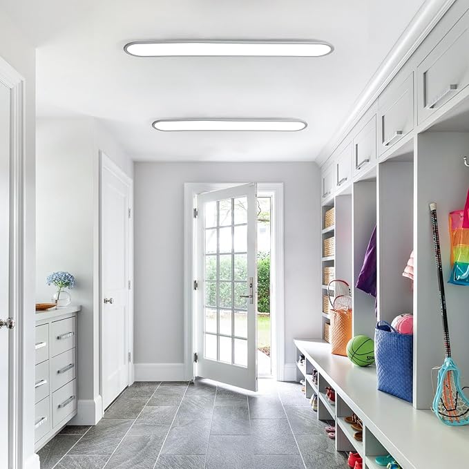 4FT LED Flush Mount Ceiling Light, 51W Dimmable Modern Linear Kitchen Ceiling Lamp, High Brightness Low Profile Long Ceiling Light Fixture for Shop Lighting Home Closet Laundry, White