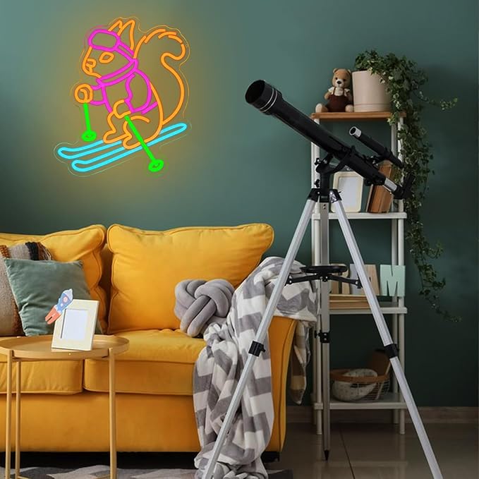 Squirrel Skiing Neon Sign Squirrel Snow Skiing Neon Lights for Kid Room Decor Animal LED Neon Signs for Skiing Shop Wall Art, Snow Skiing Club Led Wall Decor