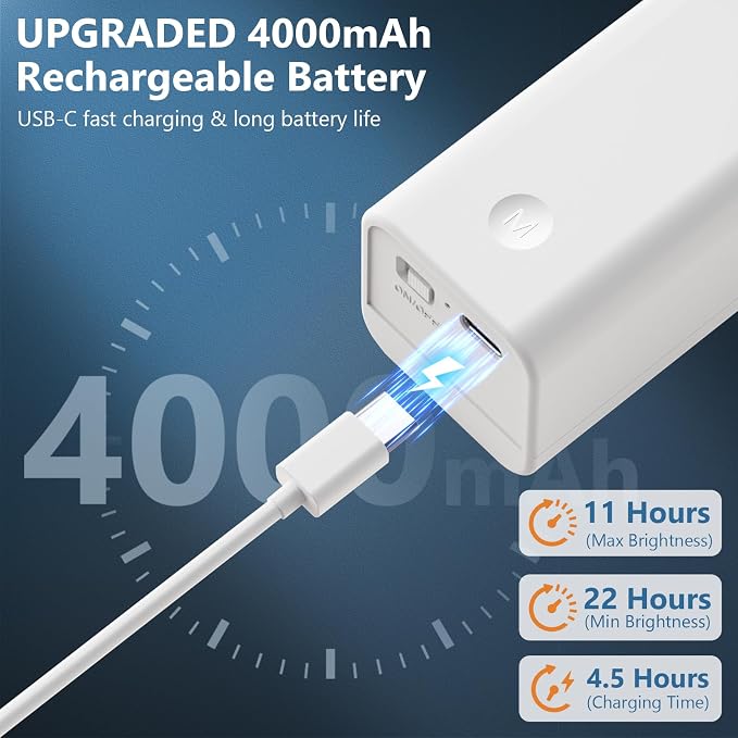 Rechargeable Battery Operated Wall Lights, Portable Cordless Wall Sconces | Dimmable, Drill&3M Tape Installation, 4000mAh, Adjustable Angle, LED Bedside Reading Lamps for Living Room Bedroom, 2 Pack