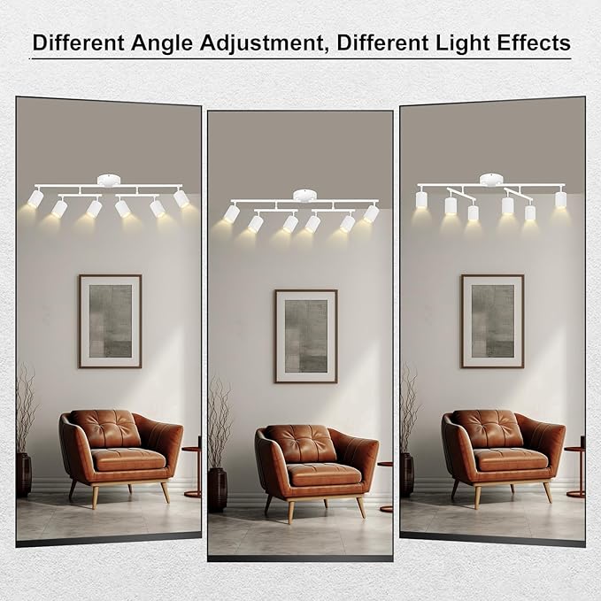 6 Light Track Lighting Fixtures Ceiling, Matte White Kichen Track Lighting Fixtures with Rotatable Light Heads, Upgrade Light Poles, Modern LED Spot Lights for Kitchen/Hallway, No GU10 Bulb